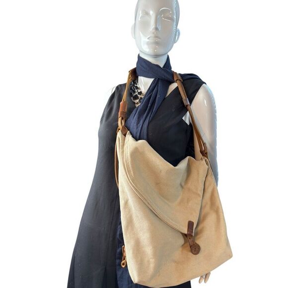 Vintage Canvas Messenger Bag With Adjustable Leather Strap & Buckle Closure - Picture 3 of 11